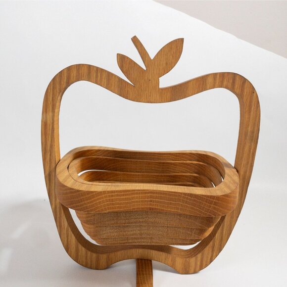 Handcrafted Wooden Collapsible Apple-Shaped Basket By Pear Tree Baskets - Picture 3 of 12